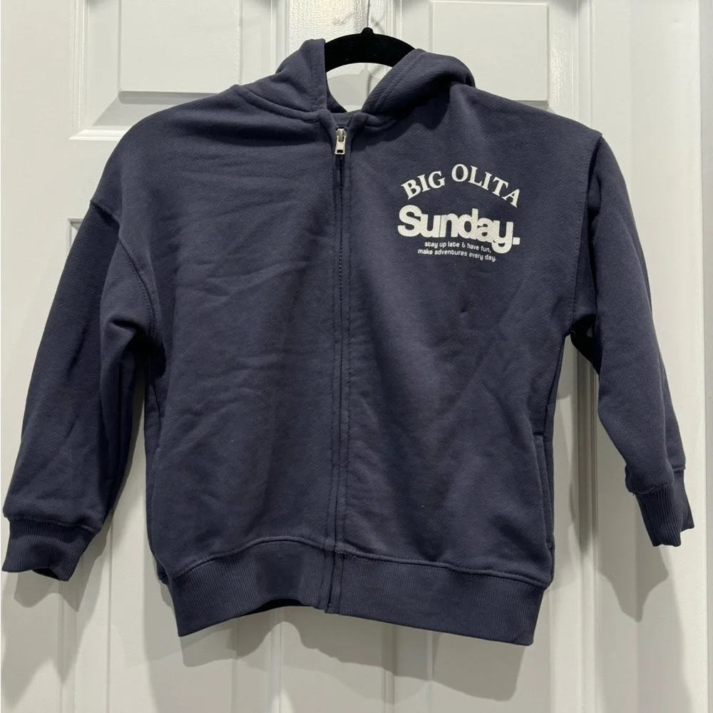 Zara big olita Kids Blue Hoodie Jacket zip up size 5- 6 surfer relaxed Cali
